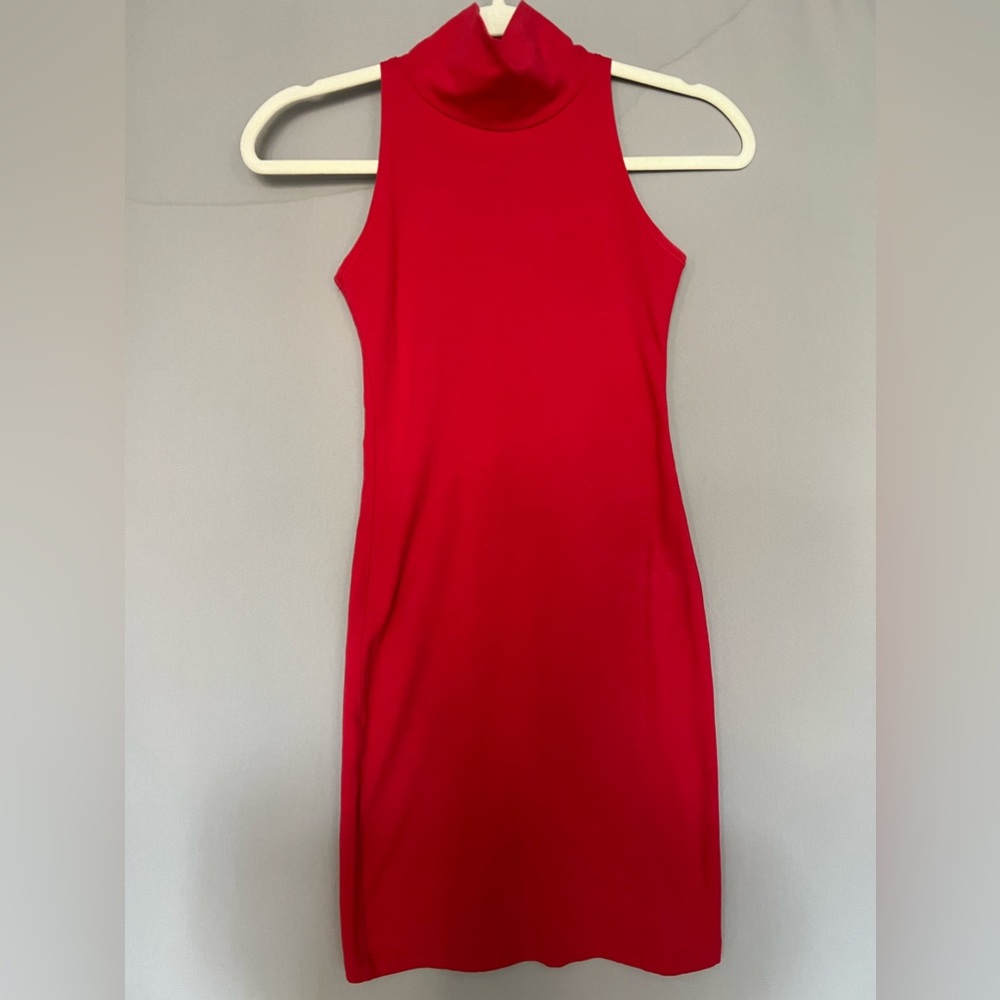 Red American Apparel Mock Neck Mini Dress